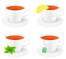 xícara de porcelana de chá com ilustração em vetor vista lateral limão e hortelã