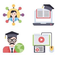 ícones planos de aprendizado on-line vetor