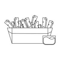 ilustração em vetor preto e branco de batatas fritas com ketchup para colorir livro e doodle