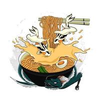 ramen japonês tradicional e onda para camiseta vetor