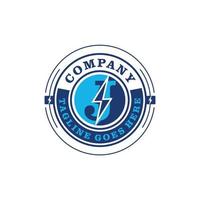 letra j flash logotipo ícone modelo em um círculo. ilustração em vetor de um gráfico de emblema. conceito de design de parafuso elétrico com design de logotipo inicial da letra j. perfeito para empresa, tecnologia, startup, comunidade