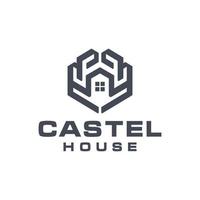 o logotipo da torre do castelo é preto, com estilo de casa, forma geométrica vetor