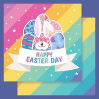 feliz dia de páscoa coelho fofo com design de arte vetorial de cartão de ovos vetor