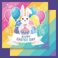 feliz páscoa coelho fofo com design de arte vetorial de cartão de ovos vetor