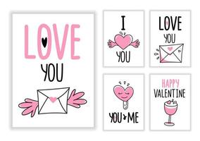 adesivos de cartões bonitos para cartões de cartões de dia dos namorados isolados no fundo branco. para lembranças, têxteis, material de escritório. vetor