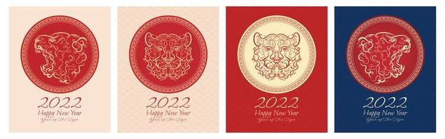 2022 ilustração abstrata do vetor do ano do tigre com moldura tradicional