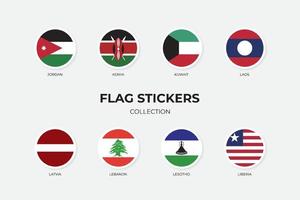 adesivos de bandeira da Jordânia, Quênia, Kuwait, Laos, Letônia, Líbano, Lesoto e Libéria vetor