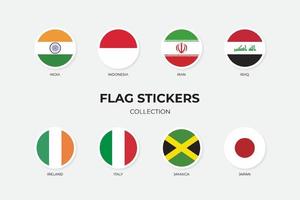 adesivos de bandeira da índia, indonésia, irã, iraque, irlanda, itália, jamaica e japão vetor