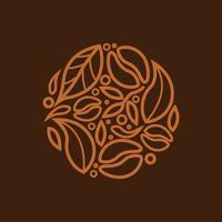 logotipo de café natural estilo doodle elegante círculo forma cor marrom, design gráfico vetorial vetor