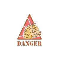 ilustração de sinal de logotipo de alpaca com raiva dentro do triângulo de aviso de perigo. vetor