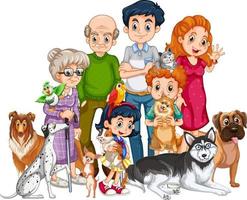 grandes membros da família com muitos cães vetor