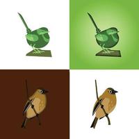 pássaro exótico dos desenhos animados na ilustração em vetor estilo gráfico de papel ofício moderno