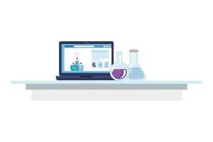 laptop com medicina online pelo teste de covid 19 vetor