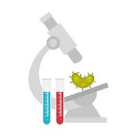 microscópio com partícula de covid 19 e tubos de teste vetor