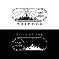 destaque de aventura de montanha e design de ilustração vetorial de logotipo noturno, modelo de símbolo de ícone de logotipo temperamental vetor