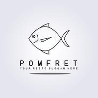 pomfret simples, restaurante de frutos do mar loja de peixes mercado logotipo ilustração vetorial design linha de arte estilo vetor