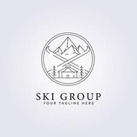 design de ilustração vetorial de logotipo de neve de montanha alpina de esqui linear, logotipo de fundo de modelo de ícone de emblema de crachá vetor