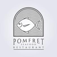 pomfret peixe marisco restaurante logotipo ilustração vetorial design mercado de peixe fresco vetor