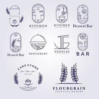 conjunto coleção de pacotes restaurante padaria bar café cozinha farinha grão logotipo ilustração vetorial design arte de linha vetor