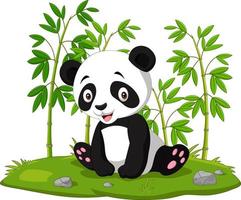 desenho animado bebê panda sentado no bambu da selva vetor