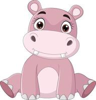 desenho animado bebê hipopótamo feliz sentado vetor