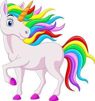 cavalo de unicórnio arco-íris dos desenhos animados isolado no fundo branco vetor