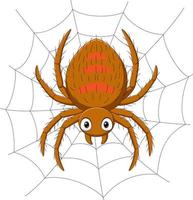 aranha de desenho animado na teia de aranha vetor