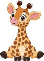 desenho de girafa bebê fofo sentado vetor