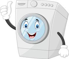 mascote da máquina de lavar dando polegares para cima