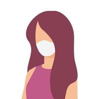 avatar jovem mulher usando máscara facial vetor