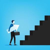 empresário começa a subir a escada para o sucesso, carreira, trabalho, trabalho, realização, desenvolvimento, crescimento, progresso, visão e futuro vetor