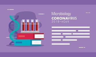 microbiologia e estrutura de dna com teste de tubos em livros vetor