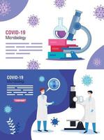 definir pôster de microbiologia para cobiçado 19 e ícones médicos vetor