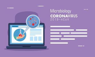 medicina online por laptop com microbiologia de covid 19 vetor