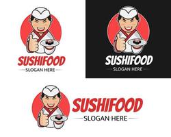 design de ilustração vetorial do modelo de logotipo de mascote de sushi vetor