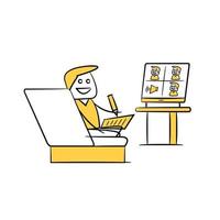 figura de vara de doodle amarelo on-line e videoconferência vetor