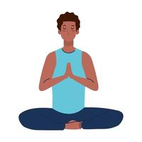 homem afro meditando, conceito de ioga, meditação, relax, estilo de vida saudável vetor
