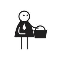 empresário segurando a ilustração do personagem stickfigure do carrinho de compras vetor