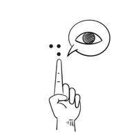 mão desenhada doodle mão com símbolo de olhos para o vetor de ilustração do dia mundial do braille