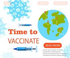 fundo do site de vacinação contra coronavírus. bandeira médica da campanha de cuidados de saúde. ilustração em vetor colorido plana.