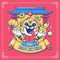 feliz ano novo chinês 2022 fundo de personagem de desenho animado de tigre vetor