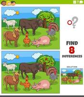 diferenças tarefa educacional com animais de fazenda de desenho animado vetor