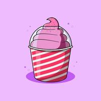 copo de sorvete de morango com ilustração colorida de cacau em pó vetor