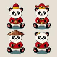 panda bonito na ilustração de coleção de traje tradicional chinês vetor