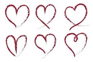 conjunto de corações vermelhos desenhados à mão vetor