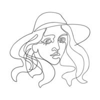 ilustração de contorno de mulher de chapéu vetor