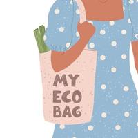 ilustrações de menina com bolsa ecológica e vetor