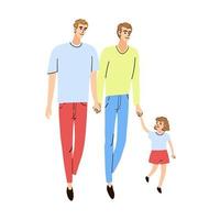 família jovem, dois pais e filha juntos caminhando vetor