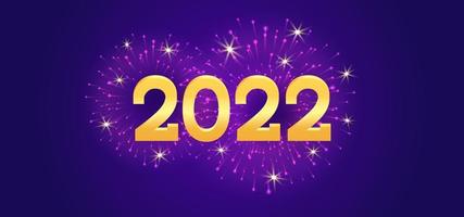 ilustração feliz ano novo 2022 com número ouro e fogos de artifício em fundo roxo luxuoso vetor