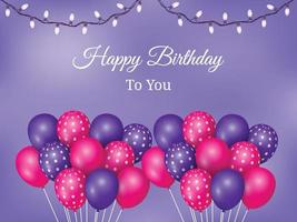fundo de feliz aniversário decorado com ilustração vetorial de balões rosa e roxo vetor
